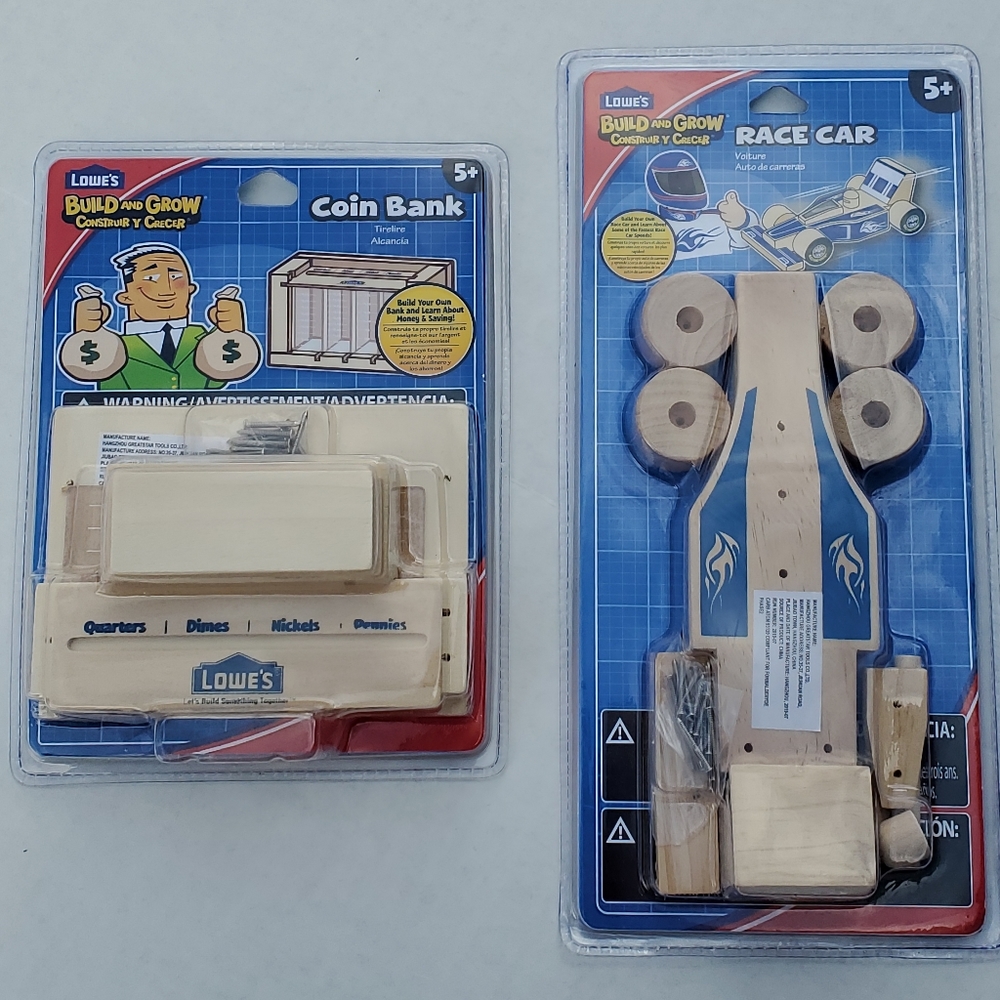 Lowes Build and Grow Race Car and Bank.